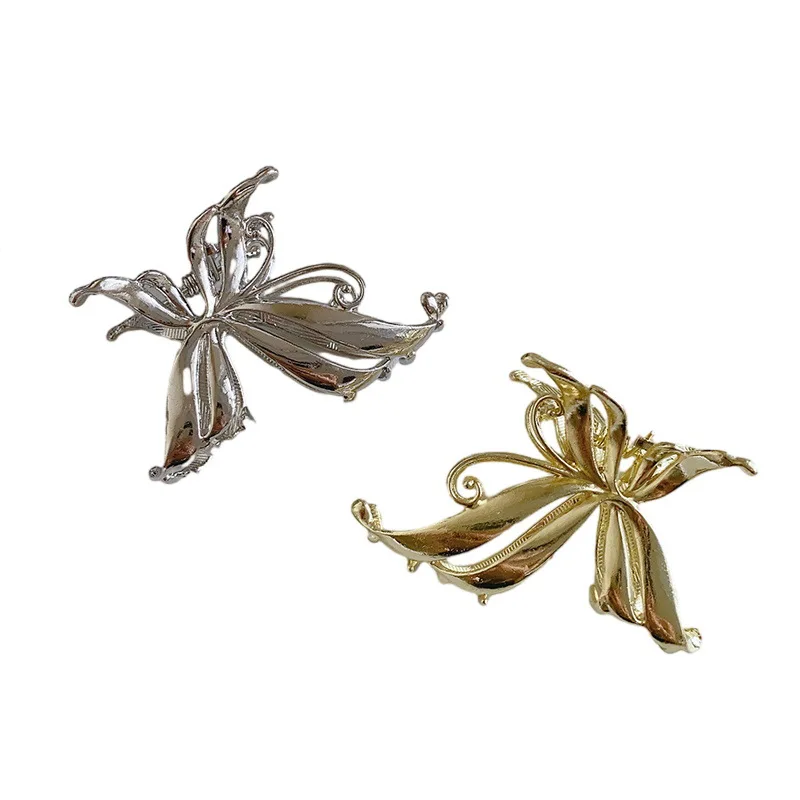 2023 Frauen Retro Schmetterling Klaue Clip kleine goldene Haarspange Mädchen mittlere Metall Haarspangen Lady Silber Y2K Haarnadel Haar-Accessoire – Detail 6