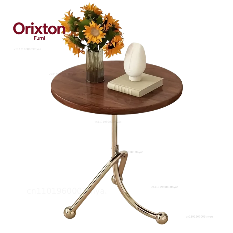 Circular Coffee Table with Retro Style, Saving Design, Adjustable Height, Movable Casters, Living Room Coffee Table