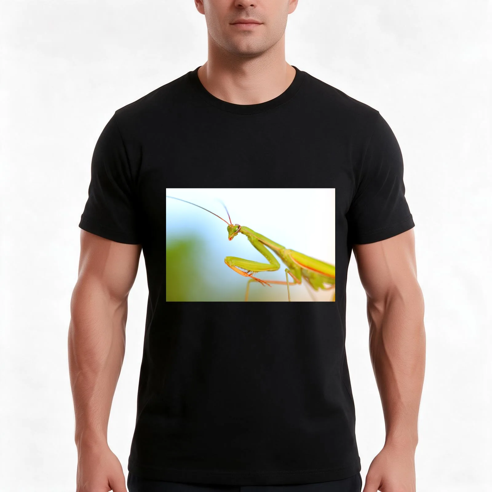 Macro of Mantis T-Shirt, Summer Casual Cotton Tee, Oversized Streetwear Tops, Vintage Graphic Print, Loose Fit Short Sleeve