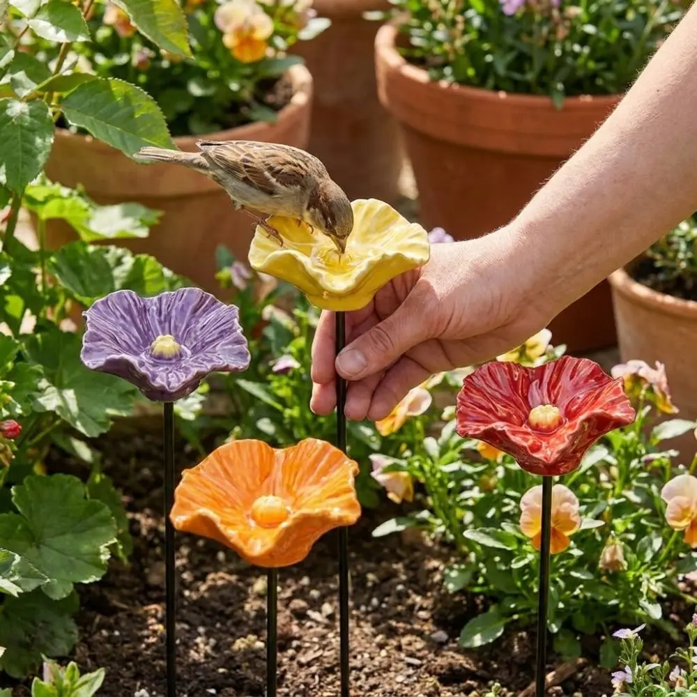 Resin Flower Bee Water Feeder Ground Insert Handcrafted Butterfly Watering Station UV Resistant Rust-resistant Bird Bath Stand