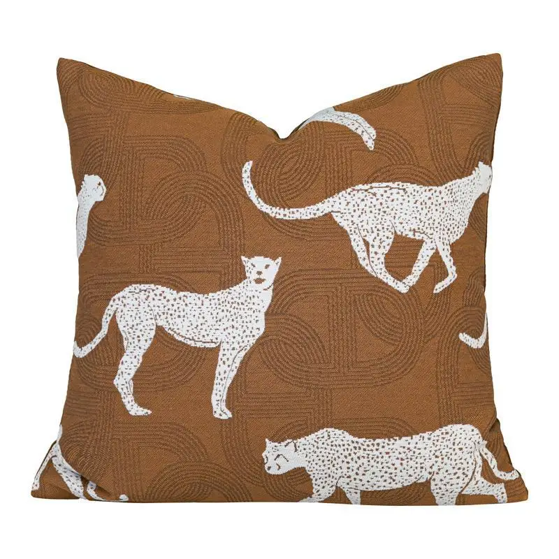 DUNXDECO Luxury Gold Leopard Jacquard Cushion Cover Art Decorative Pillow Case Modern Room Office Sofa Chair Coussin
