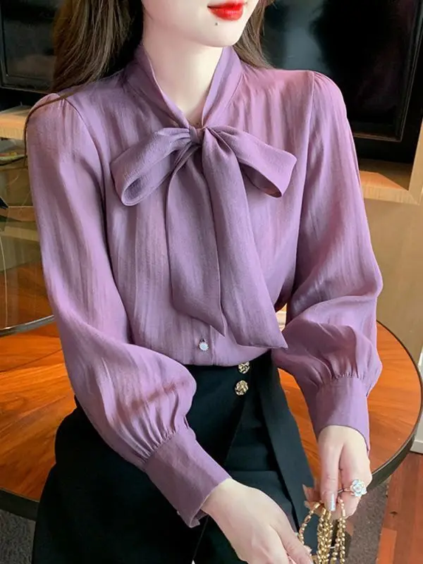 Spring Autumn New Solid Color V-neck Long Sleeve Fashion Shirt Women High Street Casual Button Cardigan Lacing Bow All-match Top