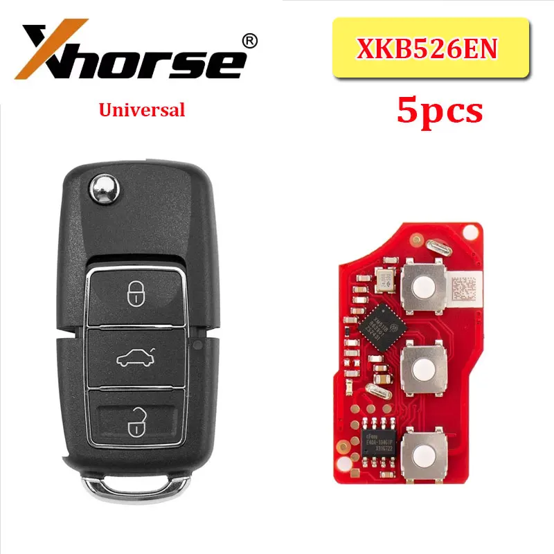 5pcs Xhorse XKB526EN 2nd Generation Wire Remote Key 3 Buttons for VW B5 Type Car Remote Key for VVDI Key Tool English Version
