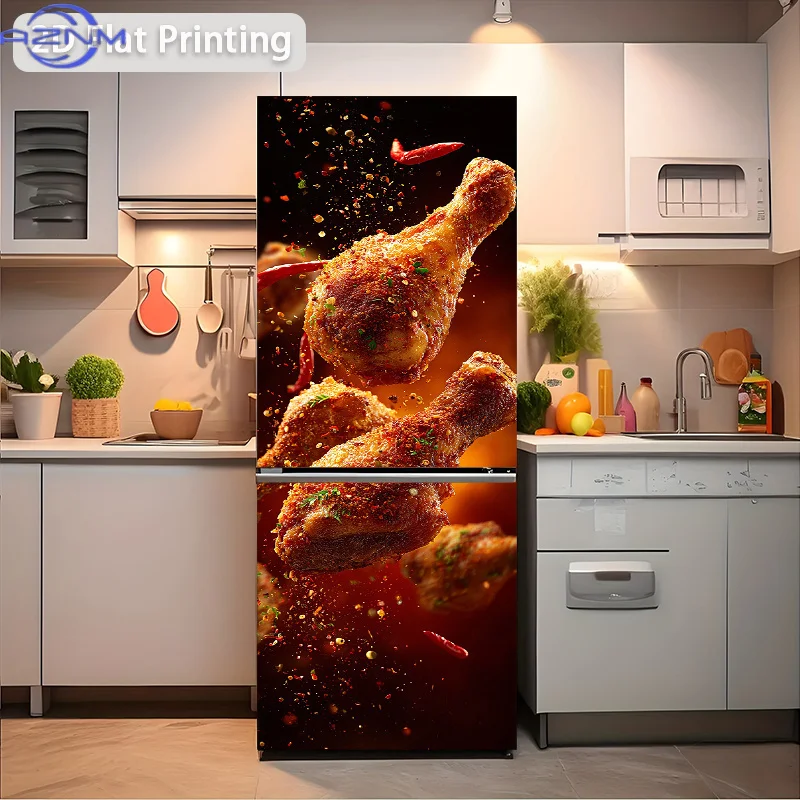 Printing Refrigerator Sticker  Spicy Chicken Drumstick Feast Wall Decal Decorative Wallpaper Self-Adhesive Removable Vinyl Wal