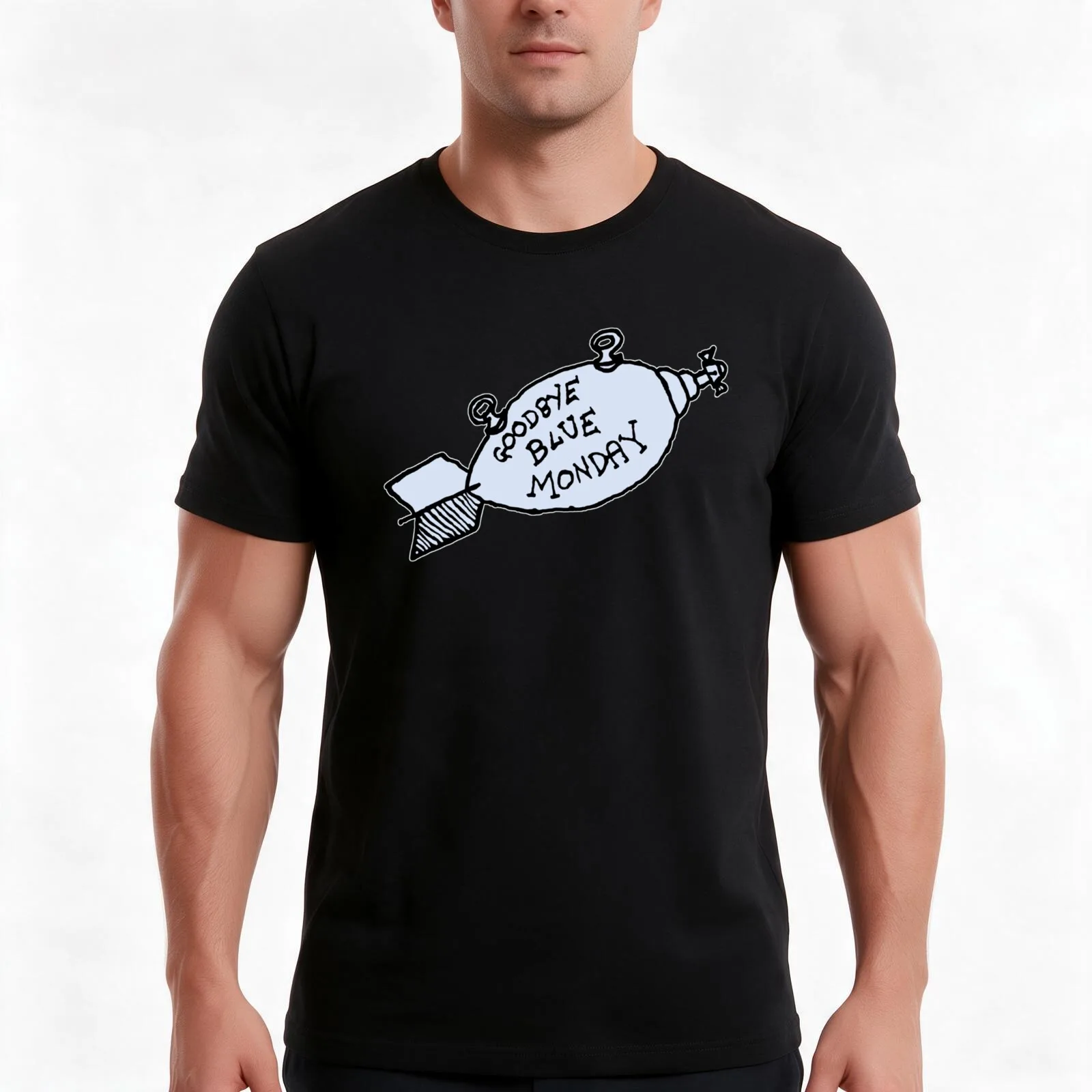 Goodbye Blue Monday T-Shirt, Summer Casual Cotton Tee, Oversized Streetwear Tops, Vintage Graphic Print, Loose Fit Short Sleeve
