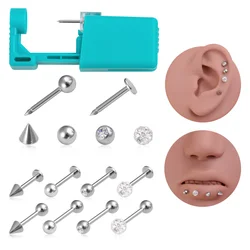 1set Disposable Sterile Lip Ear Piercing Unit Cartilage Tragus Helix Piercing Gun No Pain Piercer Tool Machine Kit Stud Jewelry