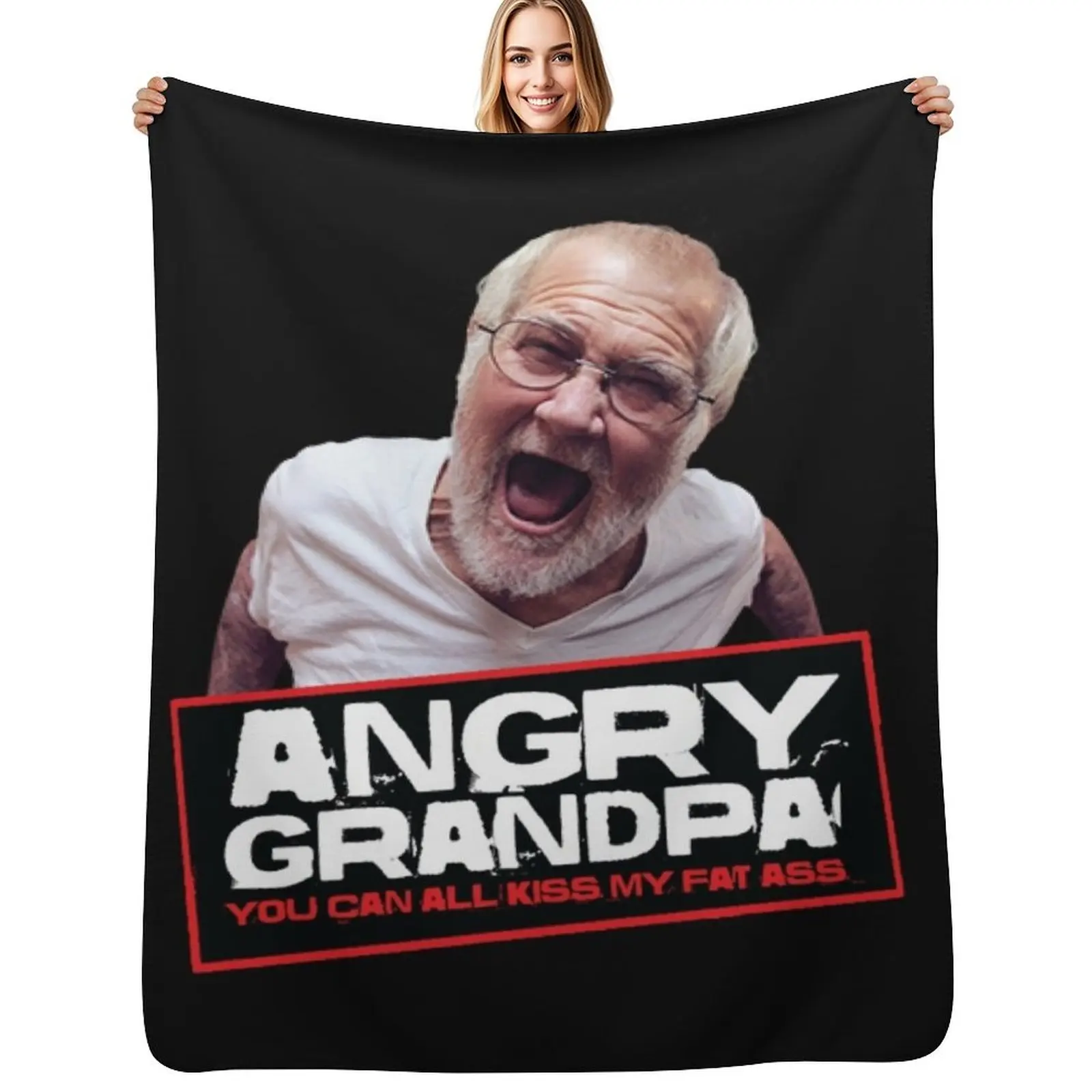 angry grandpa Throw Blanket Furry manga Multi-Purpose Custom Polar Luxury Brand Blankets