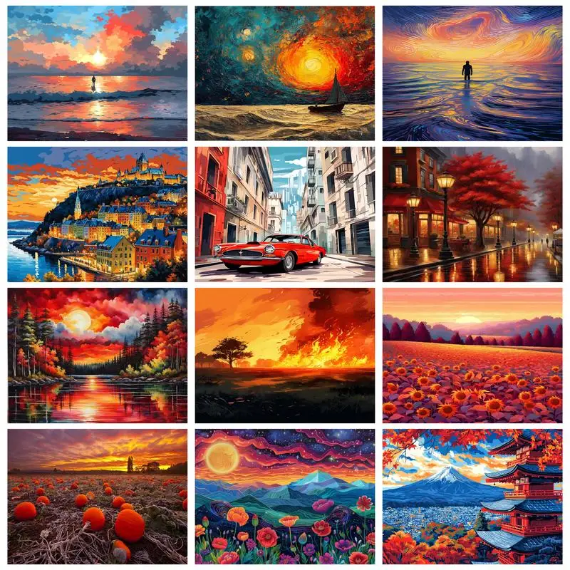 RUOPOTY Painting on Numbers Pavilion Scenery Acrylic Paint Paintings For Beginner on Canvas Oil Picture On Canvas Decor For Home