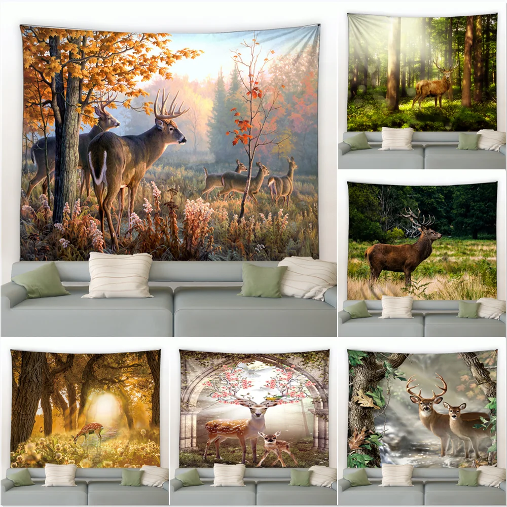 Home decoration autumn forest wildlife deer nature landscape background wall hanging curtain blanket elk tapestry 230x180cm