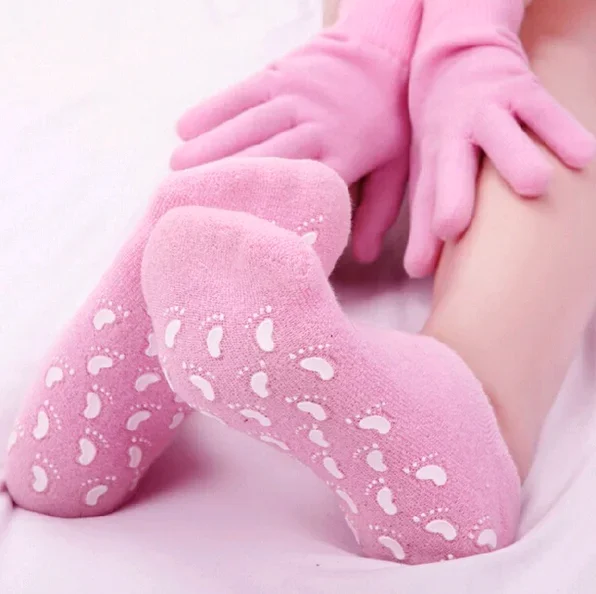 Reusable SPA Gel Silicone Socks with Gloves Moisturizing Whitening Exfoliating Velvet Smooth Beauty Hand Pedicure Foot Care Set