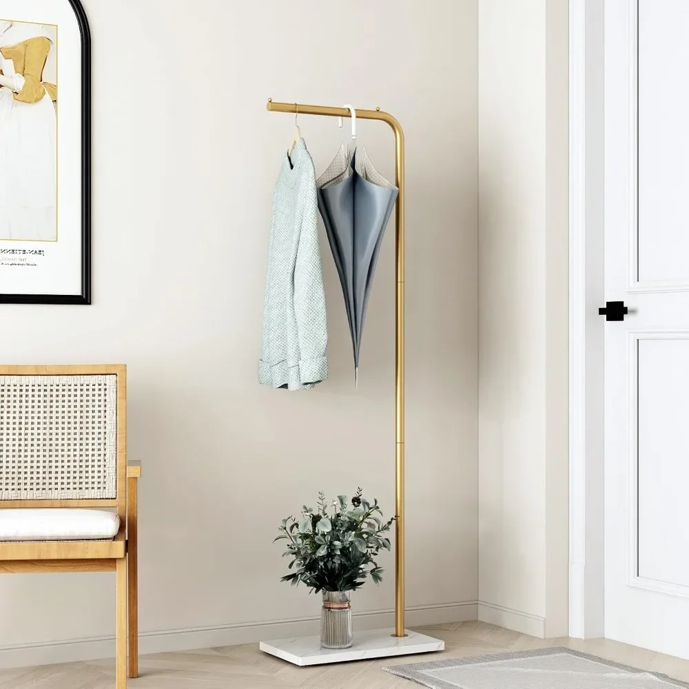 Metal Gold Coat Racks, Standing Coat Rack with Heavy Base, Modern Tree with Crossbar and 3 Hooks, Entryway Coat Racks