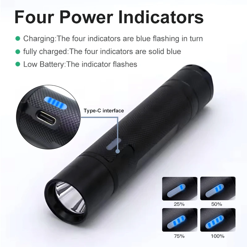 7302  Outdoor Tactical Police Flashlight Fireproof Headlight High Power EX LED Torch Li-ion Battery Type C USB Rechargeable