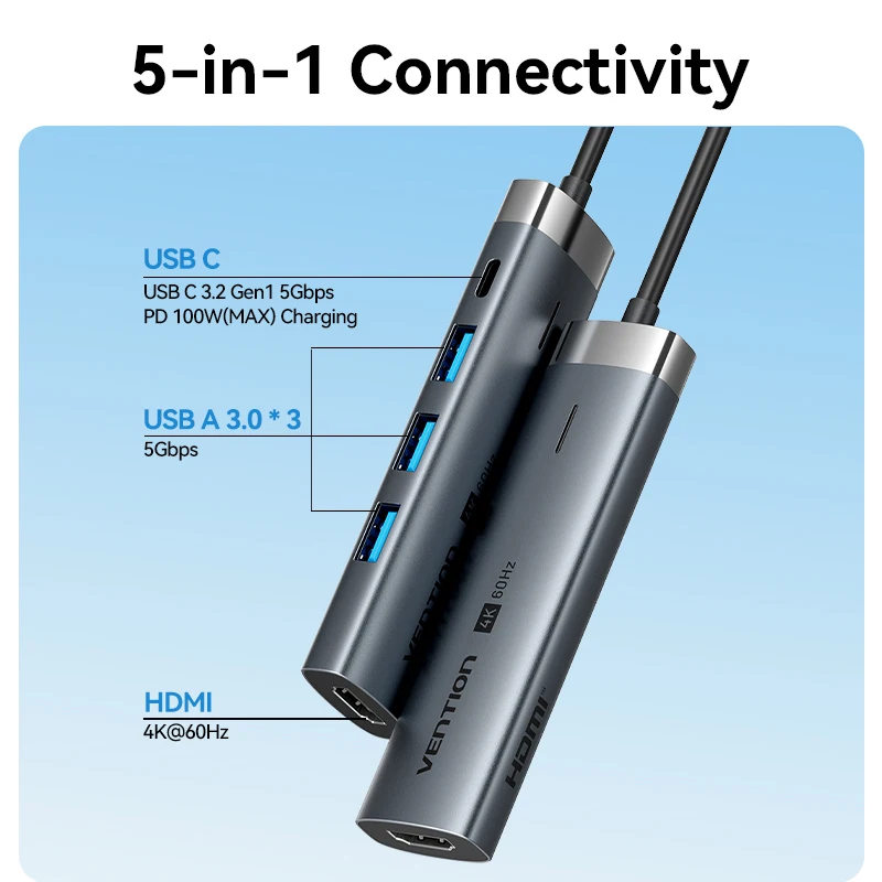 Vention 5 в 1 USB C HDMI 4K 60 Гц HUB USB 3.0 3.2Gen1 5 Гбит/с PD 100 Вт адаптер-сплиттер для ноутбука MacBook iPad Air Samsung Xiaomi