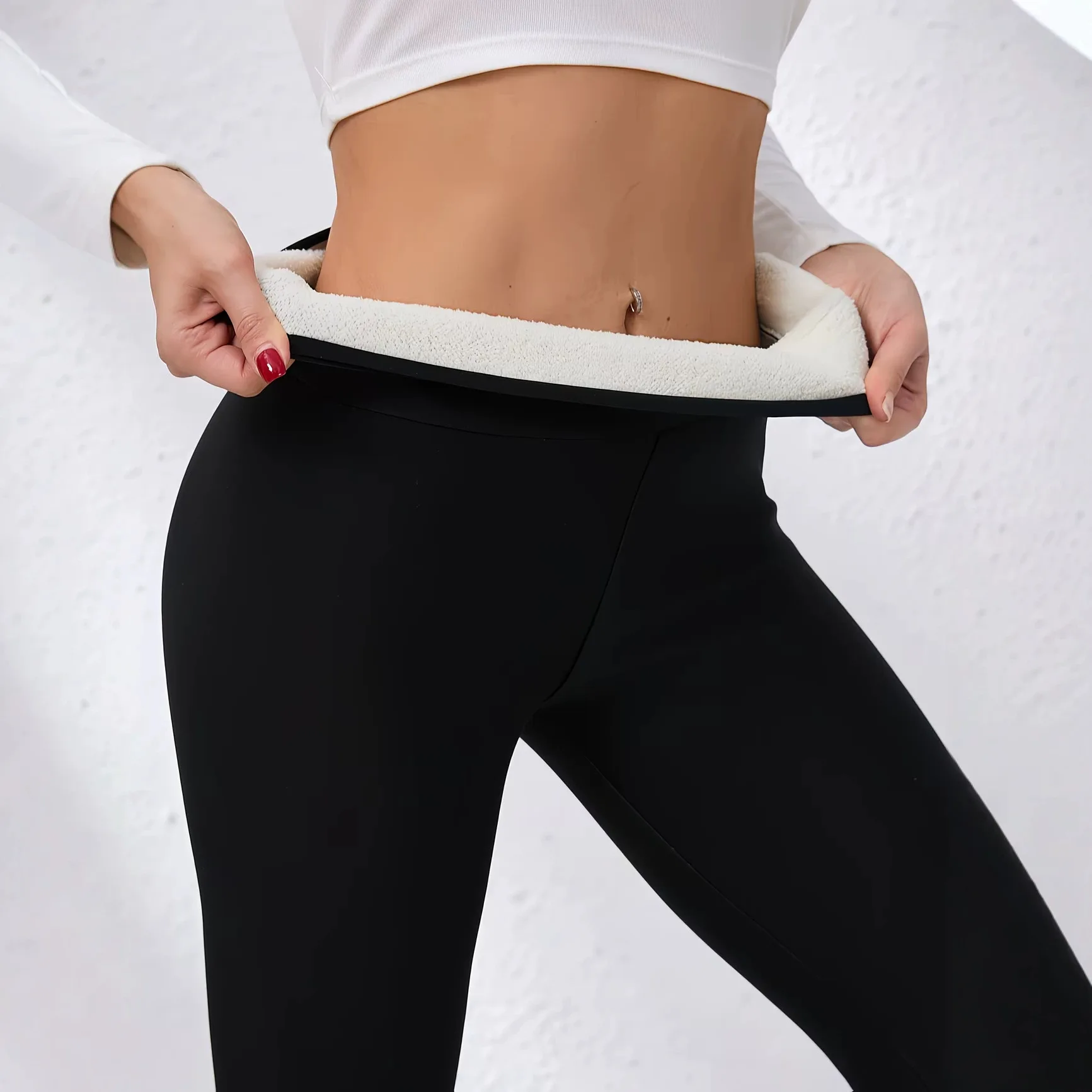 Winter Women Solid Plush Thermal Leggings Girls Snow Warm High Waist Skinny Trousers Lady Classic Basic Fleece Pants
