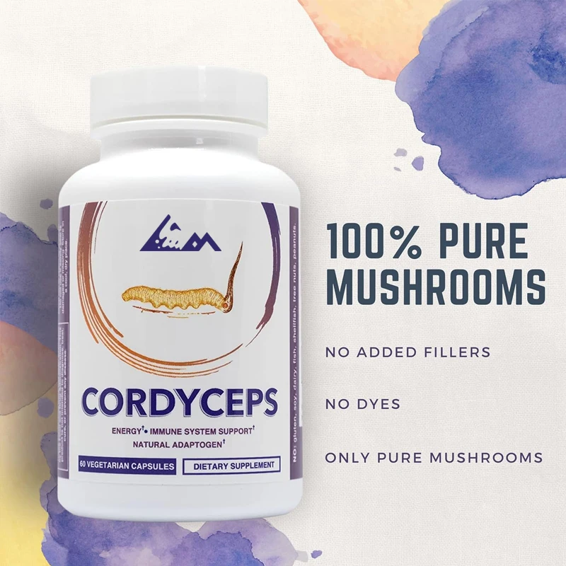 Pure Cordyceps Mushroom Capsules, 500mg, 60 capsules, immune support, non GMO, vegetarian, ketogenic friendly, gluten free