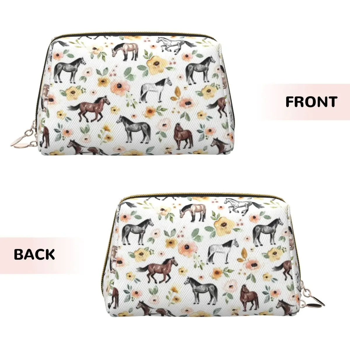 Horse Decor, Watercolor Floral Women Cosmetic Bags Travel Makeup Organizer Pouch Toiletry Storage Dopp Kit Box