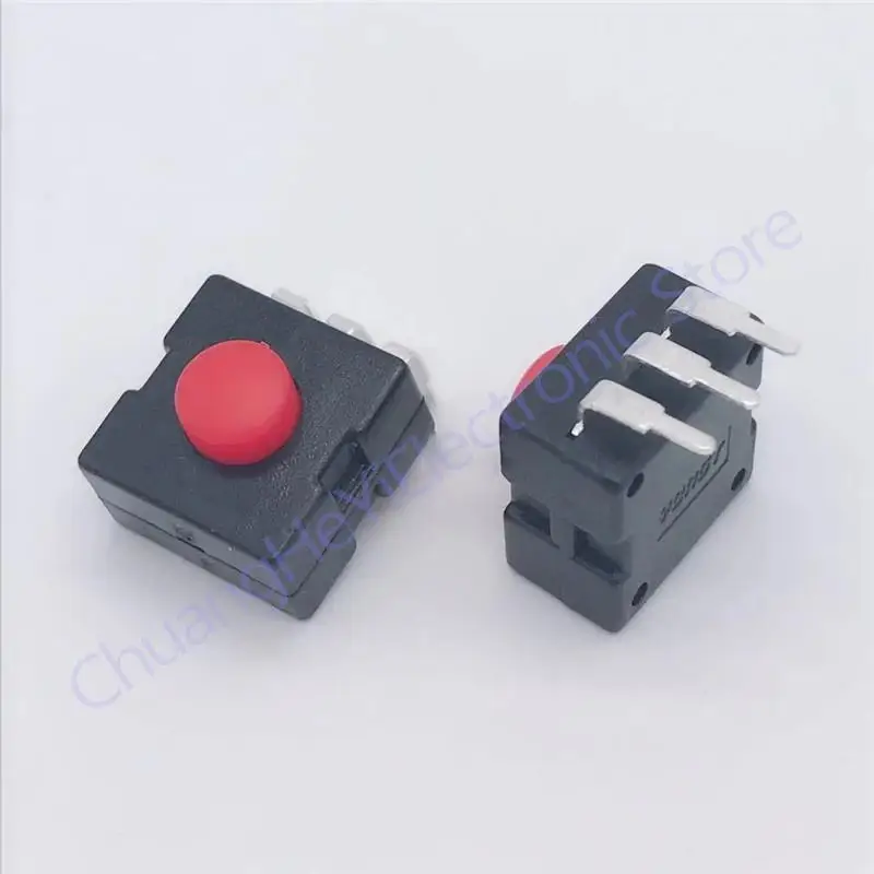 10Pcs 1212-223DB 12*12mm Bending Foot 3pins Red Button LED Flashlight Switch ON-OFF-ON-OFF