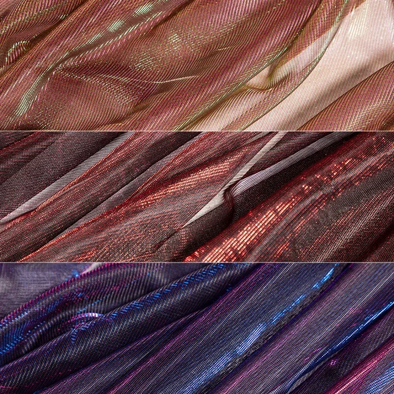 Striped Laser Shiny Organza Fabric By The Meter for Decoration Clothes Dresses Sewing Soft Mesh Glitter Cloth Bright Thin Blue