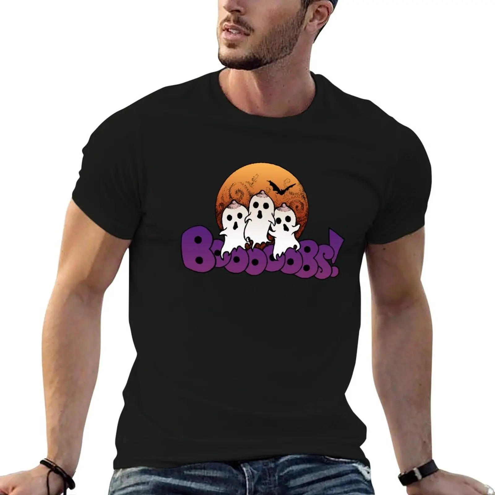 Booooobs! Funny Halloween illustration for breastfeeding moms and babies. T-Shirt Work Daily Short Sleeve Top