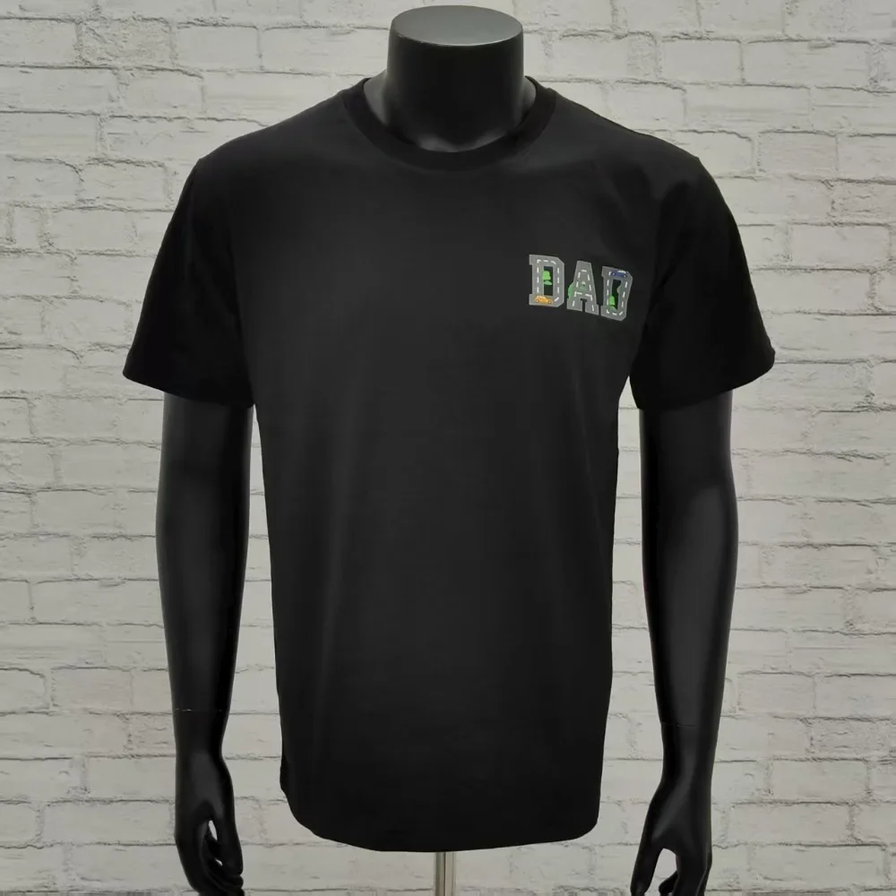 Dad's Car Track T-Shirt Cars on Daddy's Back Funny Father Gift Tee Men Summer Daily Life Casual Crewneck Cotton Short Sleeve