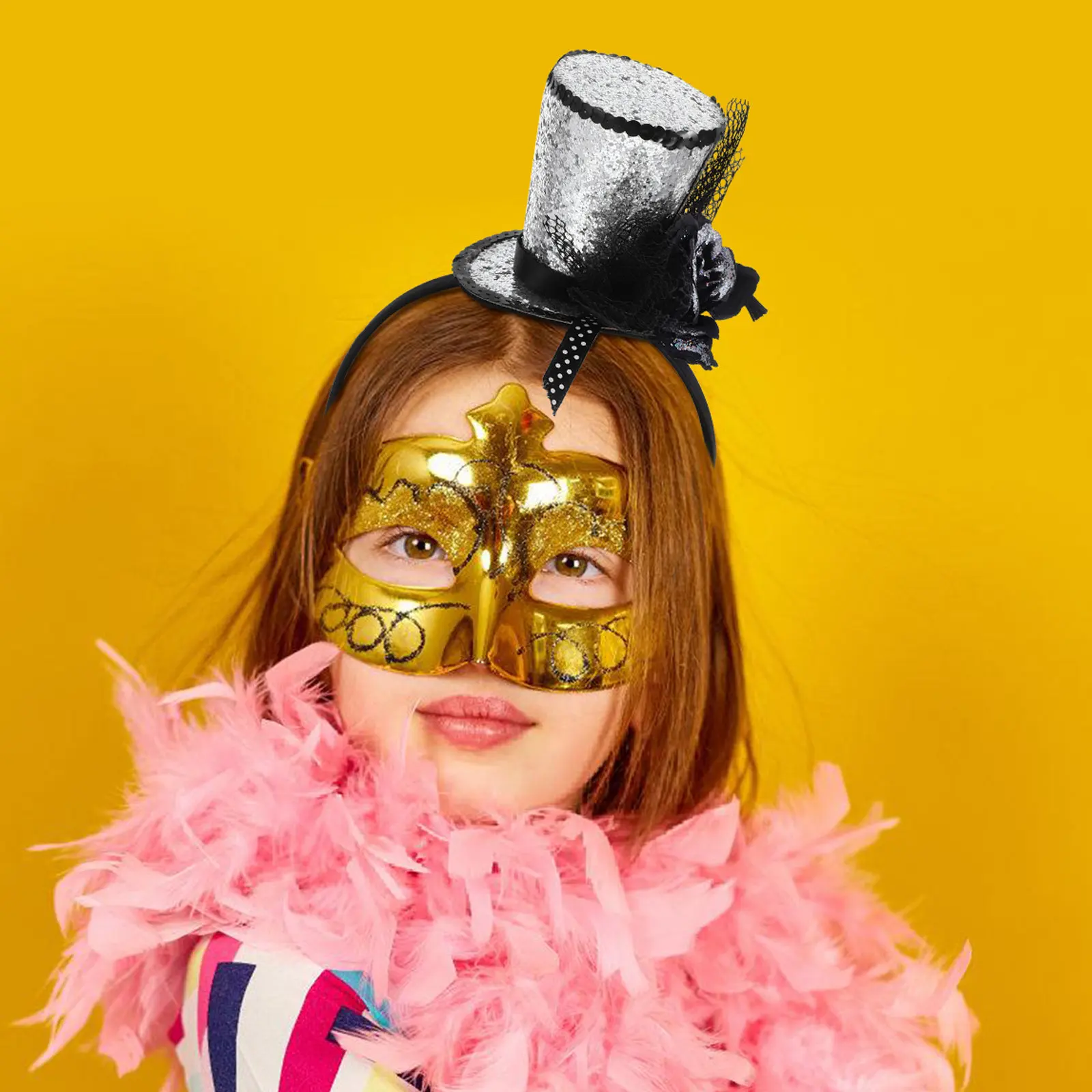 

New Year Holiday Props Top Hat Headband Mini Sequins Tea Party Headpiece Sparkling Glitter Headwear Party Accessories Photo