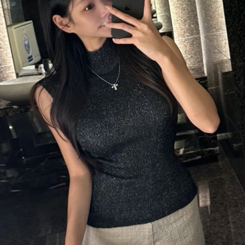 

Dongda Gate Personali Slim Fit Сексуальная пикантная девушка ows Рисунок f Высокий воротник Svel Вязаный топ Женская мода
