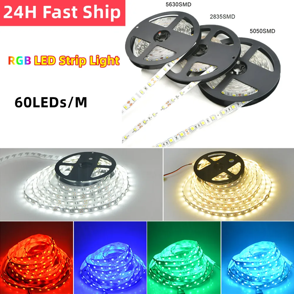 5M Waterproof 2835 SMD LED Strip Light for Kitchen Cabinet DC12V RGB 60LEDs/M LED Lamp Tape For Stair Outdoor Lighting