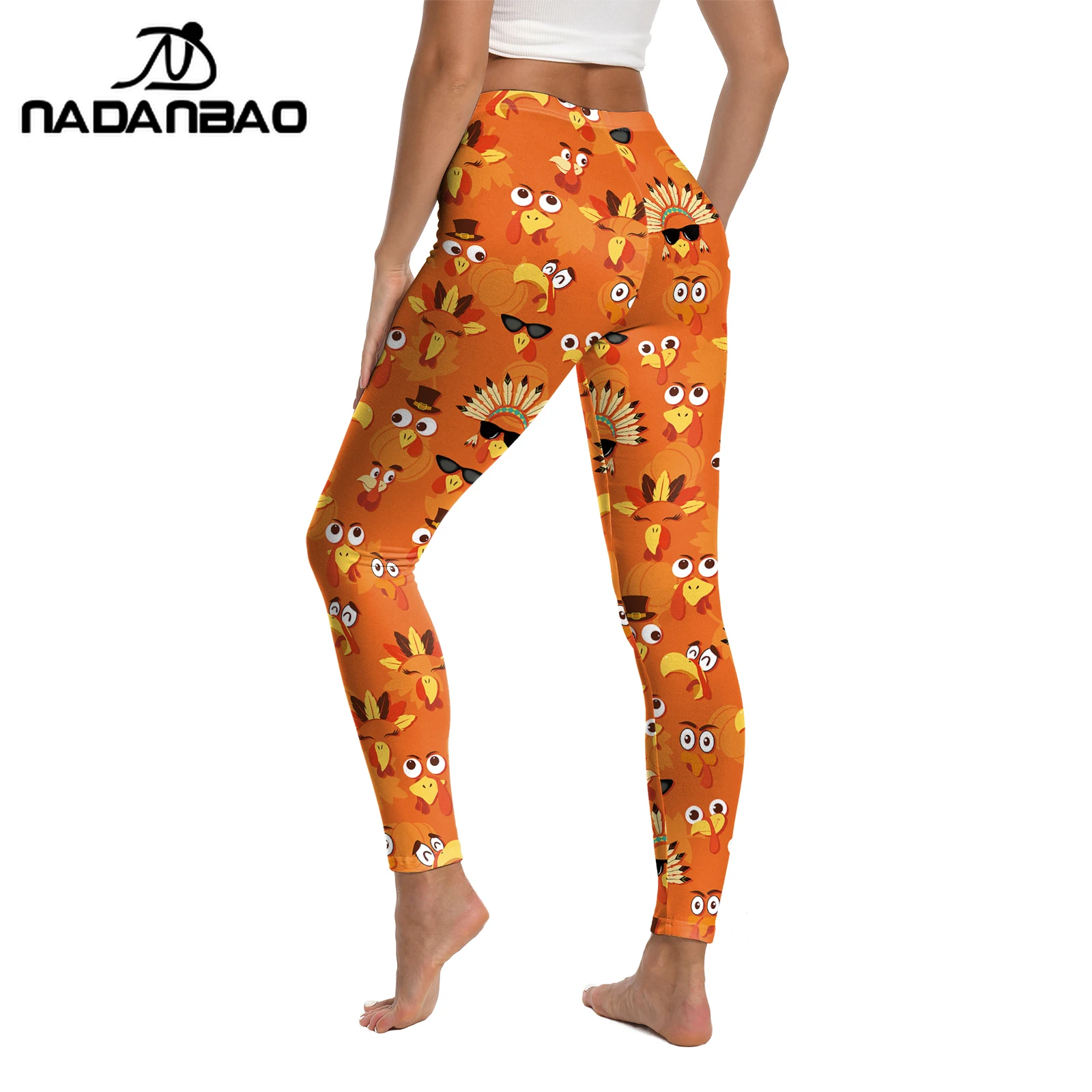 กางเกงเลกกิ้งลายใบเมเปิ้ลตุรกี Nadanbao สำหรับเทศกาลวันขอบคุณพระเจ้า กางเกงพิมพ์ลายสีสันสดใสสำหรับผู้หญิง กางเกงยืดหยุ่นสำหรับออกกำลังกาย ยิม โยคะ