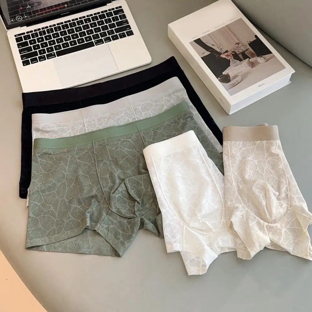 Men Elastic Underwear Tight Cut Men See Through Men’s Underwear Breathable Lace Trim Boxers Sexy Transparent Soft for Wear