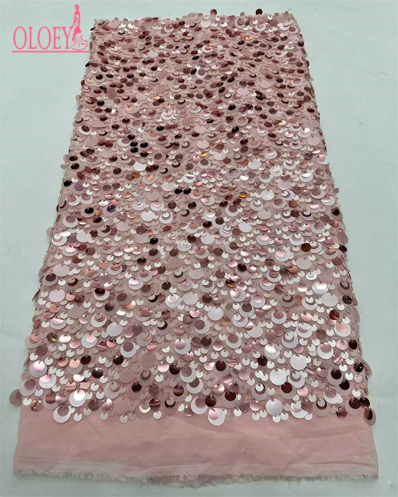 OLOEY  French Mesh Embroidery Sequins Lace Fabric High Quality African Tulle Lace Nigerian Sequins Fabric For Women Dresses