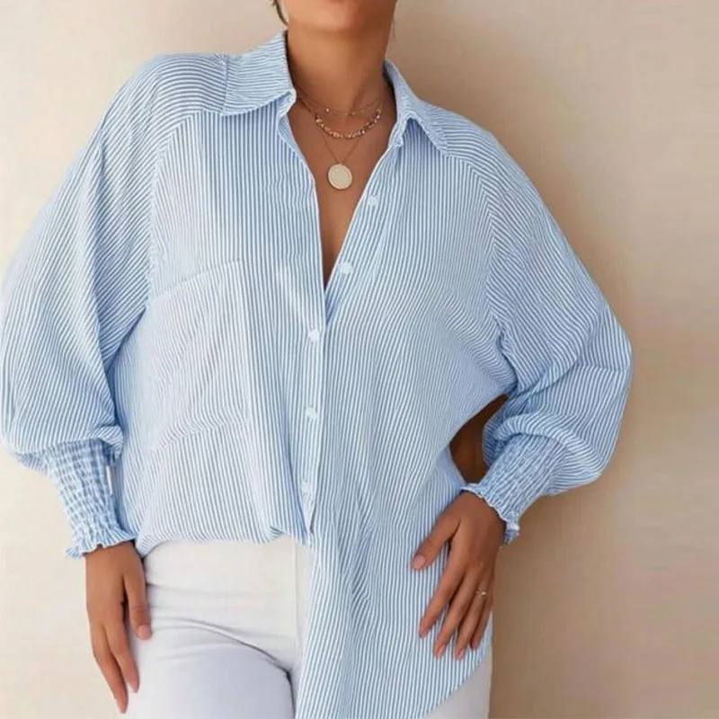 

2026 New Long Sleeve Women Shirt Blouse Turn Down Collar Striped Shirt Blouse Women Tops Shirts Blusas Para Mujer Camisas Q878