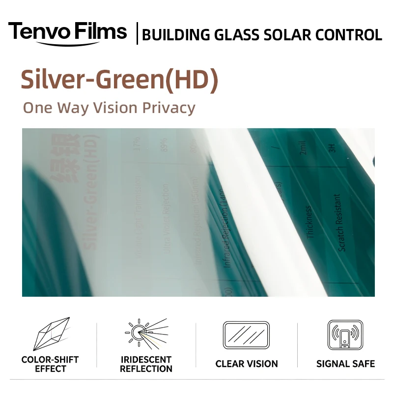 One Way Vision Silver Green HD Glass Tint Roll Solar Heat Insulation Light Filter Privacy Protection For Home And Car Windows