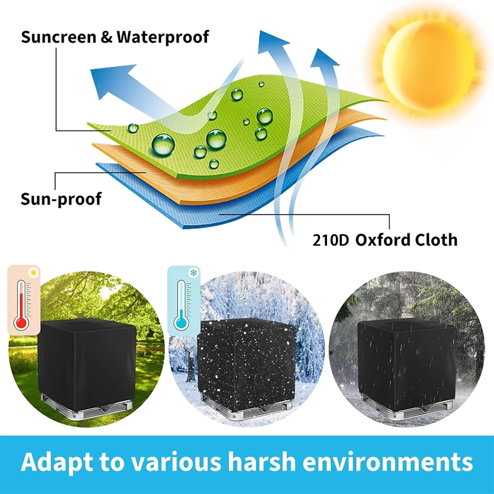 Zipper IBC Tote Cover 330 Gallon for 210D Oxford cloth 1000L Outdoor Water Tank Protective Cover Dust and sun (Black /Green）