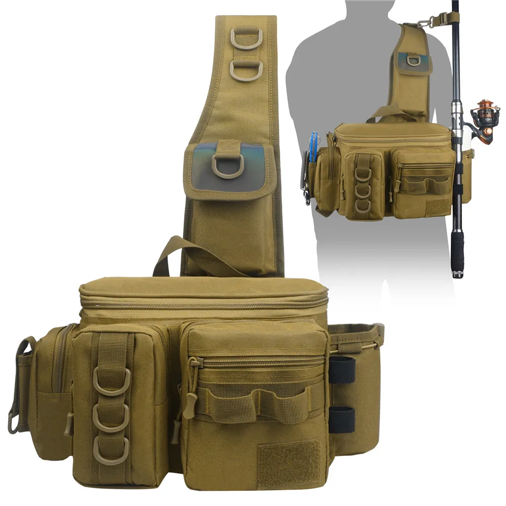 Fishing Tackle Backpack Fishing Fanny Pack Crossbody Bag Fishing Tackle Box Organizer with Rod & Gear Holder for Fishing Camping