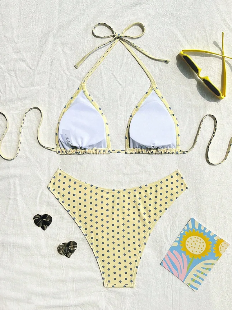 bikini sexy con stampa a pois halter set due pezzi cravatta posteriore costumi da bagno a vita alta Costumi da bagno conjunto de bikini biquini tankini