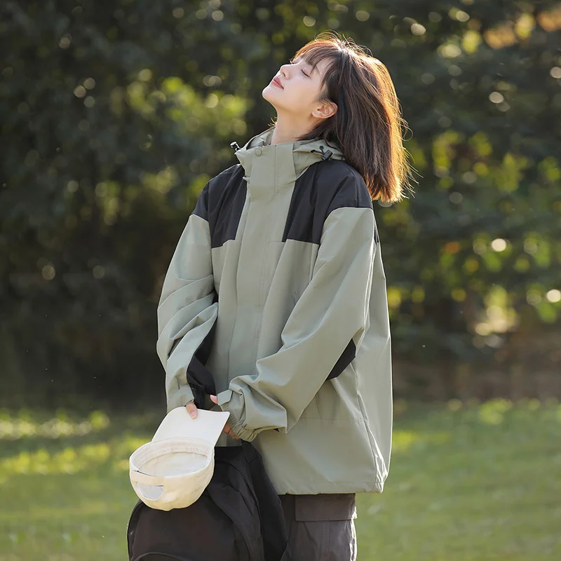 New 2026 Color Block Windbreaker Jacket Men Women Windproof Hooded Coat Casual Loose Outdoor Hiking Camping Streetwear Jackets
