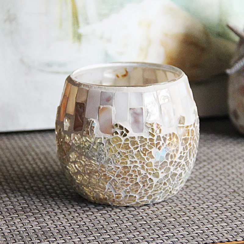 Spherical Mosaic Football shape Glass Candle Holder DIY Fragrant Empty Cup Tray  Light Round  Mediterranean Style