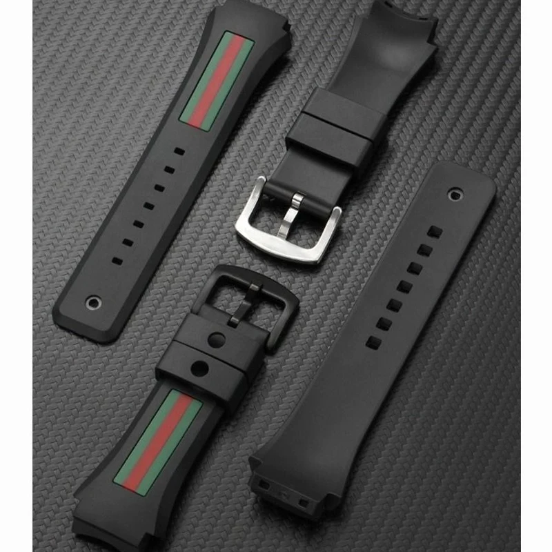 For Gucci YA137/YA137107A Rubber Watch Strap Dedicated Protruding Port Waterproof Man Black Watch Bracelet 29-21mm