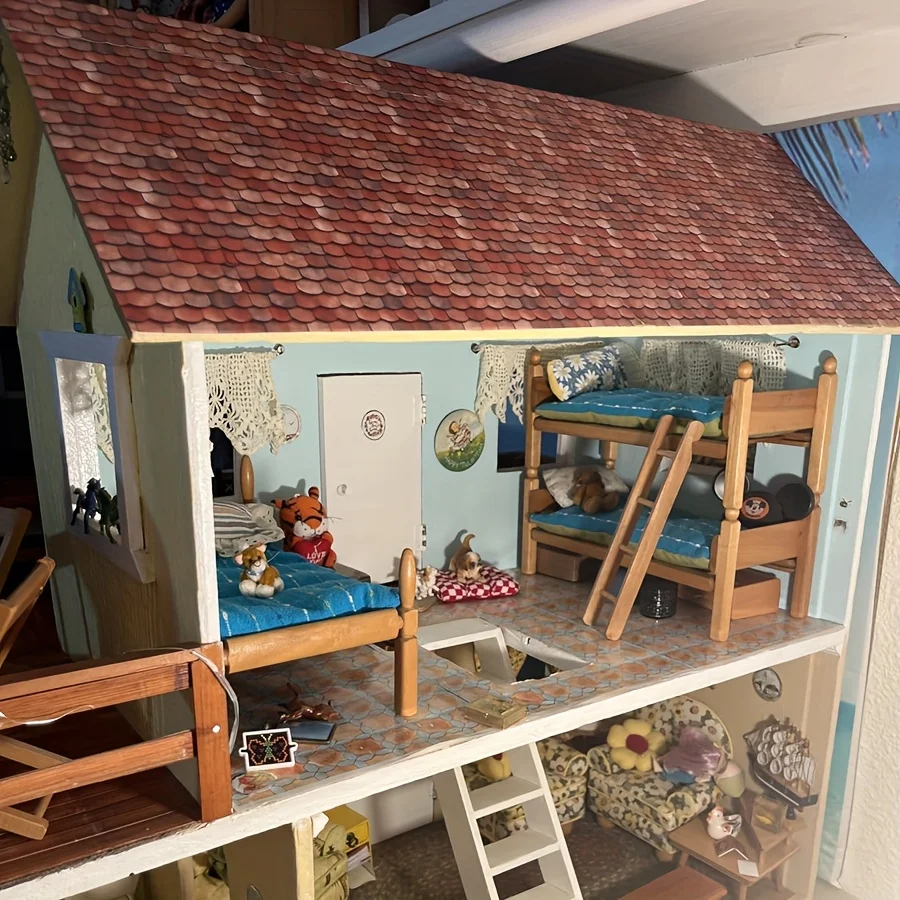 Brick-Effect Roof-Pattern Wallpaper Cabinets Brick Wall Backdrop Self-Adhesive PVC Sticker Toy House Wallpaper Model Decoration
