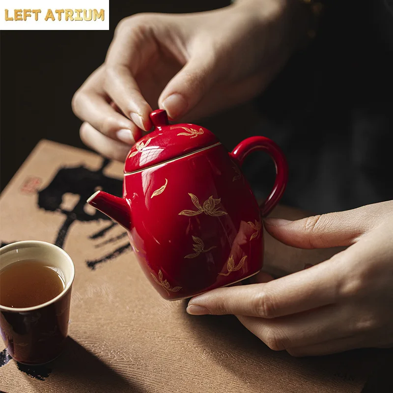 130ML Langhong Bronzing Autumn Water Orchid Ceramic Teapot KungFu TeaSet Household Ball Hole Filter Hand-held Pot Brewing Teapot
