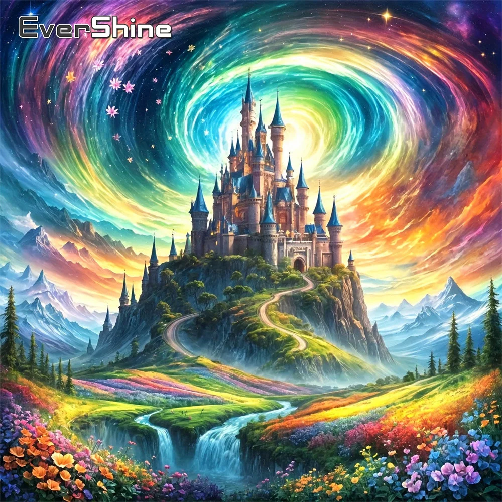 EverShine Diamant-Mosaik Landschaft Vollquadrat-Gemälde Schloss-Bild Strass-Stickerei Baum Neuerscheinung Wanddekoration