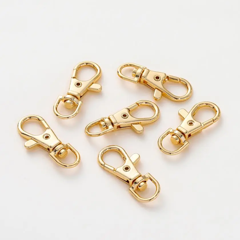 5Pcs 18K Gold Color Plated Brass Swivel Lobster Clasp Split Hooks Key Ring Bag Buckle Connectorfors DIY Jewelry Makings Crafts