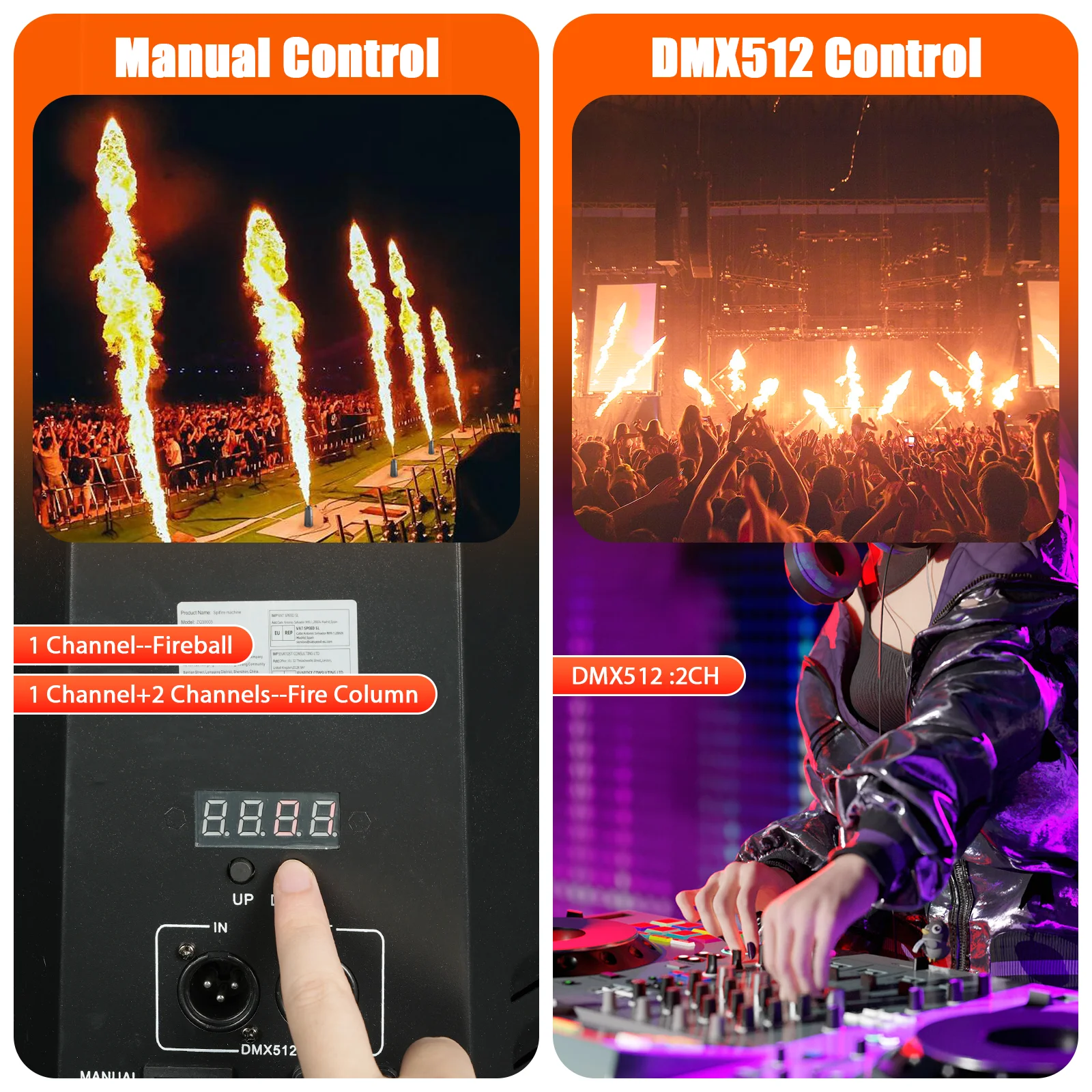 U`King 80W Hexagonal Flame Machine Stage Flamethrow Remote Control DMX512 Fire Column Machine True Flame For Outdoor Show