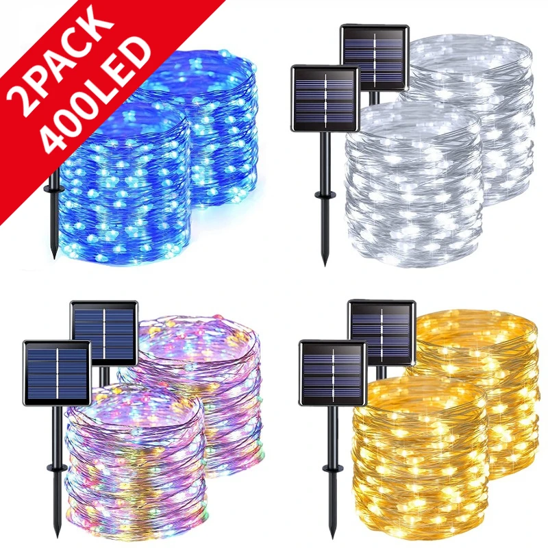 

1-2Pack Solar Led Light Outdoor Waterproof Solar Powered Copper Wire Garden Fairy Lights String for Wedding Party Christmas Tree