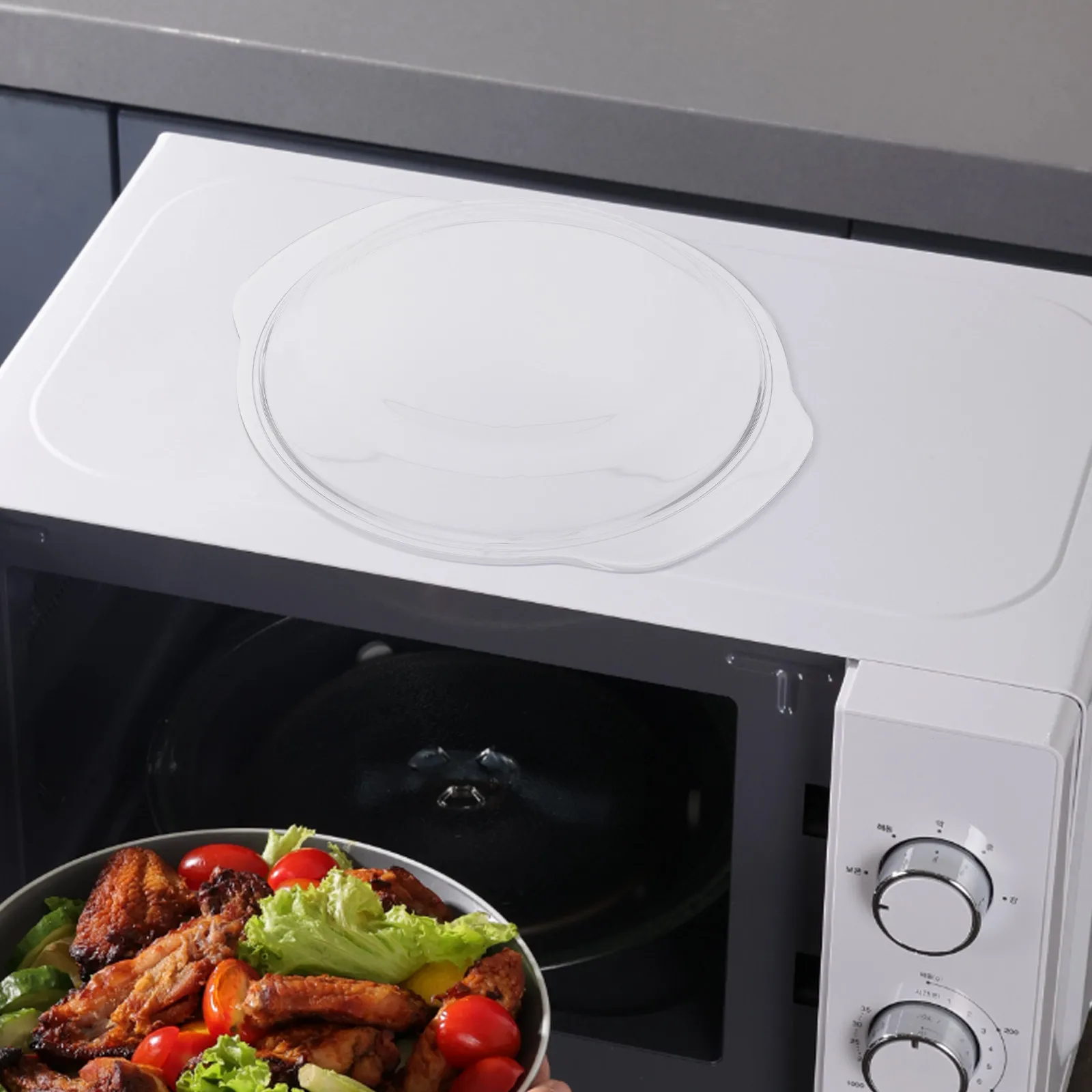 Glass Splash-Proof Microwave Cover Plate Cover 17.8cm Clear Reusable Food-Safe Microwave Splatter Protector Oven Cooking