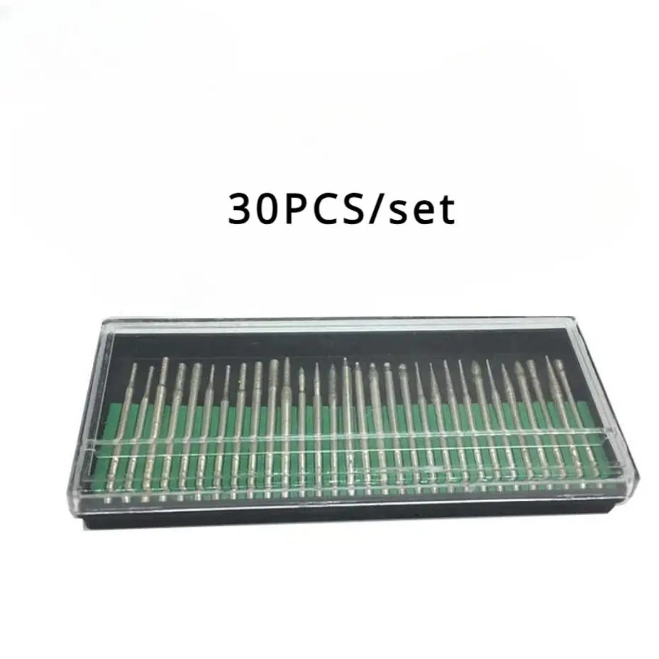 30 Pcs/Set Diamond Grinding Burr Needle Point Engraving Carving Polishing For Glass Jade Stone Woodworking Hand Tool Accessories