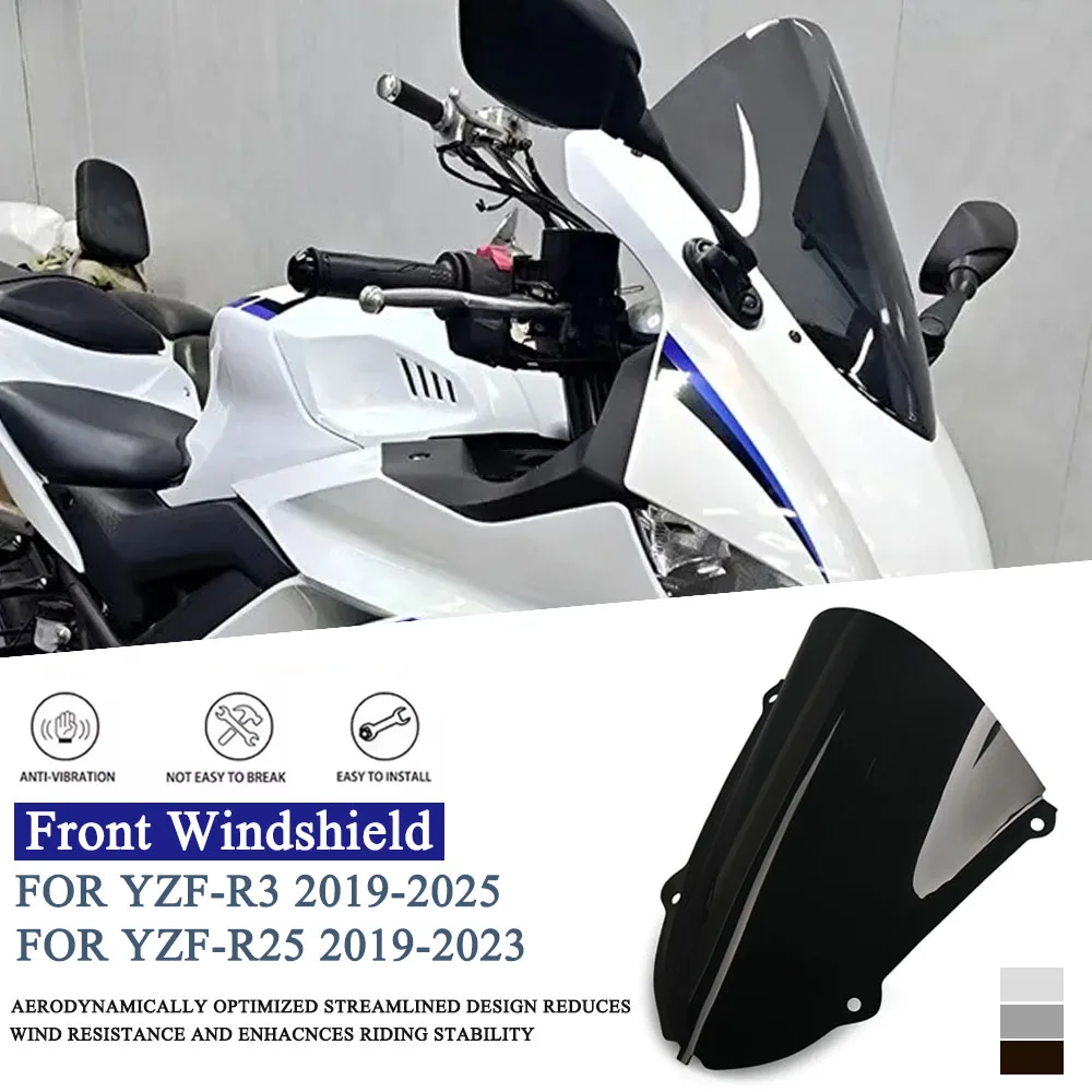 

Motorcycle Windshield Windscreen Deflector For YAMAHA YZF-R3 YZF R3 2019-2025 2024 For YZF-R25 YZF R25 2019-2023 Double Bubble