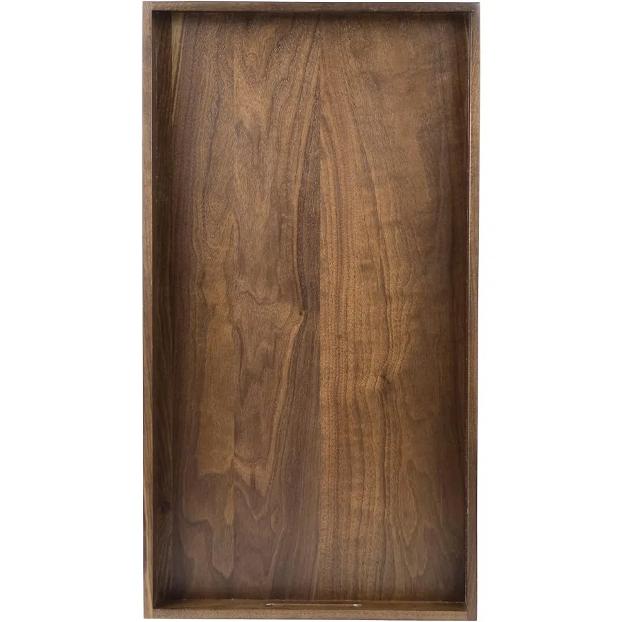 

24"x13" XL Wooden Ottoman Tray with Handle FSC Natural Handmade Black Walnut Serving Tray Vintage Decorative Platters for Overs