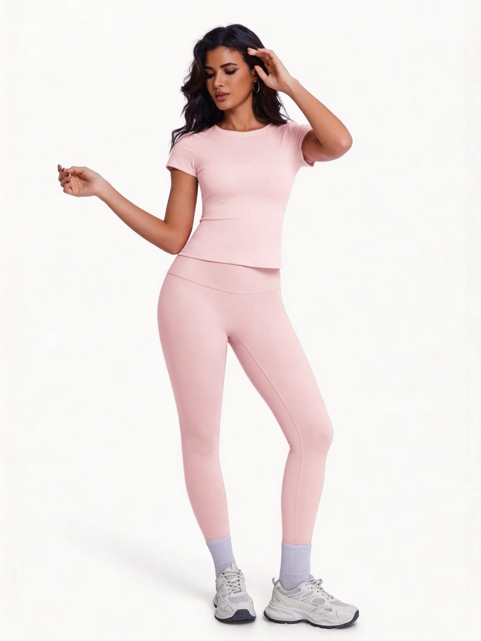 Women's 2 Piece Workout Set, Ultra-Soft Short Sleeve T-Shirt & High Waist Leggings, Seamless Butt Lifting Yoga Outfit for Gym, R