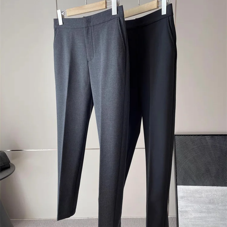 

Autumn Winter Woolen Fce Lined Straight Leg Casual Trousers Premium Spun Yarn Pants Commute Sle mid Waist Seven Nine